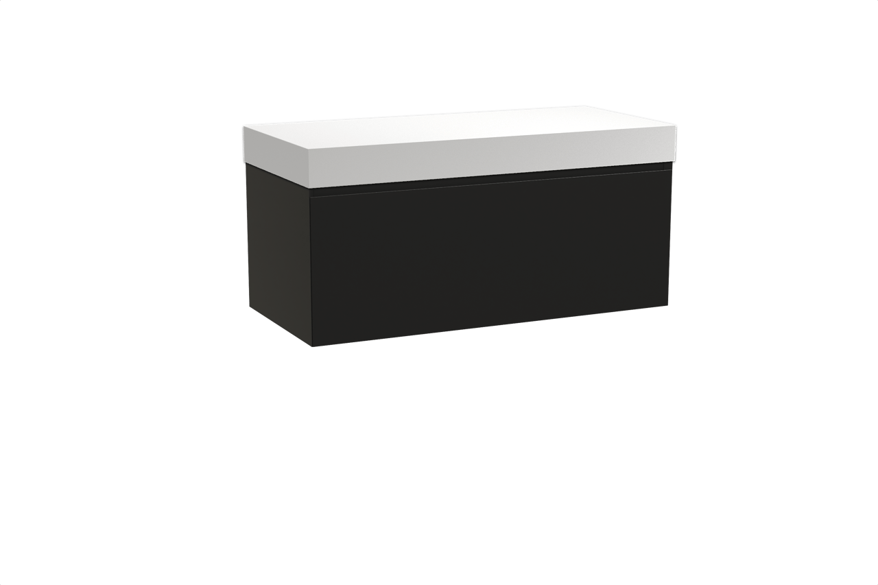 Balmani Idra meuble salle de bains suspendu 120 x 55 cm noir mat avec Dominus tablette simple ou double en solid surface blanc mat