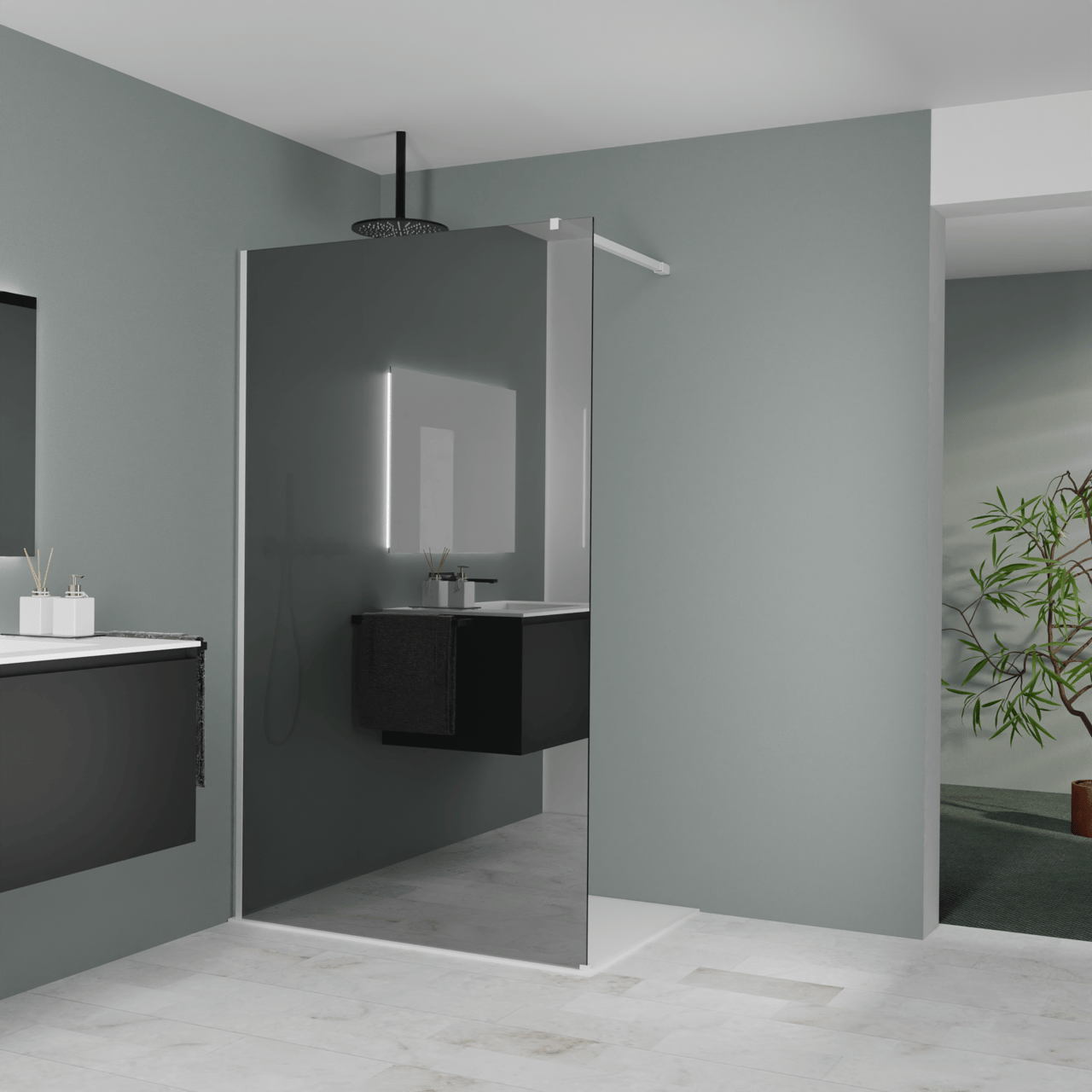 Balmani Modular Walk-In Dusche: 120 x 200 cm, Reflex-Spiegelglas, Profil Weiß matt