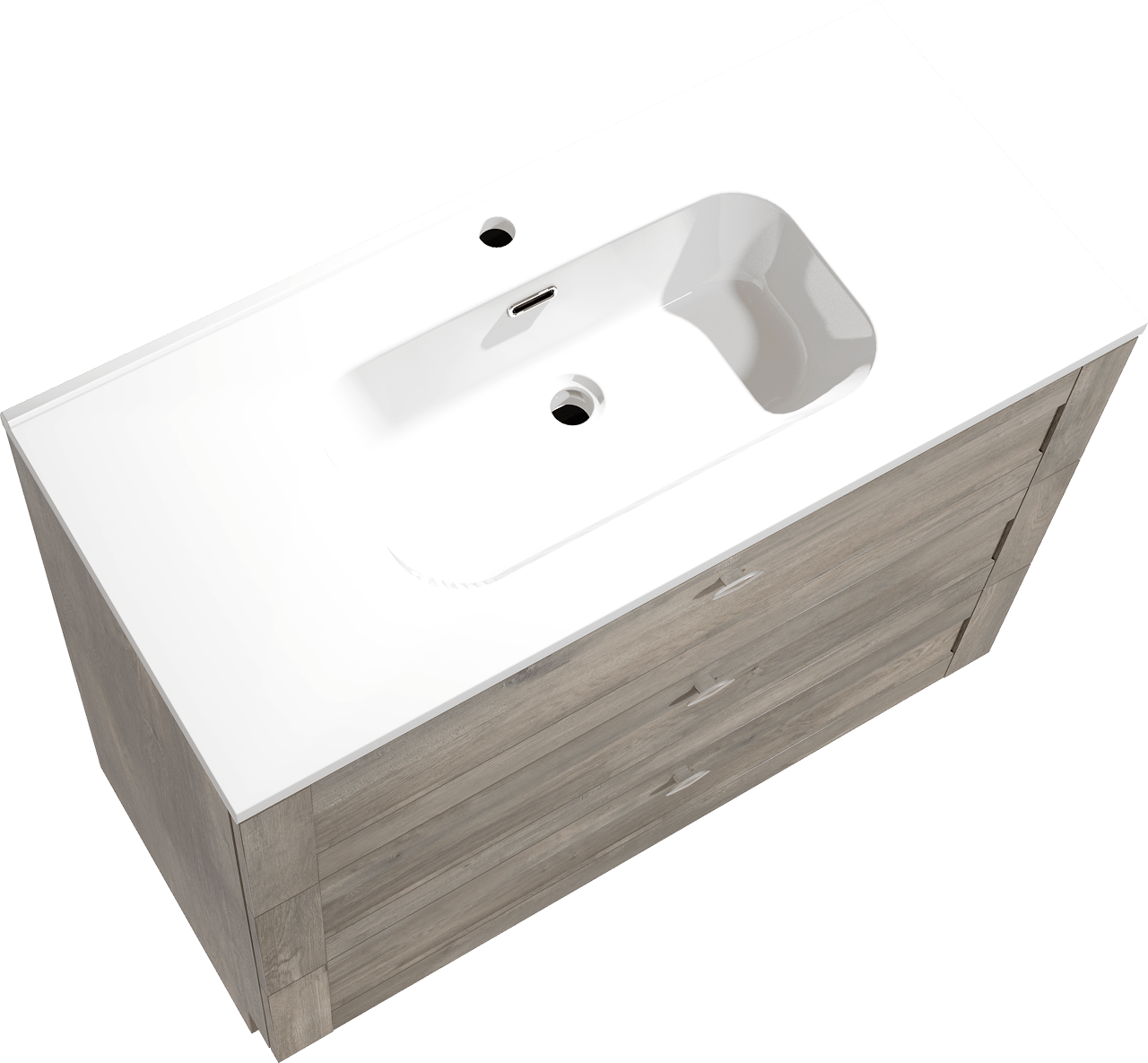 Linie Classo freistehendes Möbelstück Set: 100 x 46 cm, Graue Eiche, mit Baro Einzelwaschtisch, Porzellan Weiß glänzend