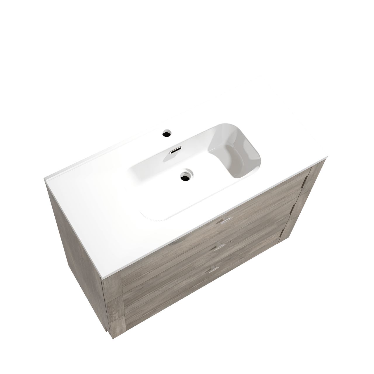 Linie Classo staand badkamermeubel 100 x 46 cm grijze eik met Baro enkele wastafel in porselein glanzend wit