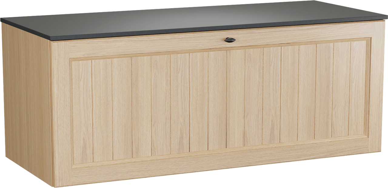 Balmani Lemon zwevend badkamermeubel 135 x 55 cm, fineer natuur eik met Stretto enkel of dubbel tablet in graniet zwart