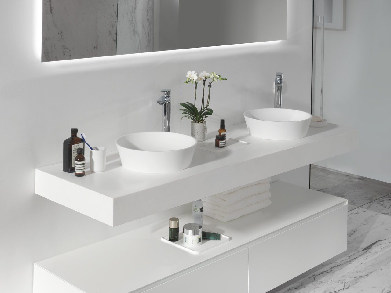 Balmani Dominus tablette simple ou double Solid Surface mat 180 x 55 cm