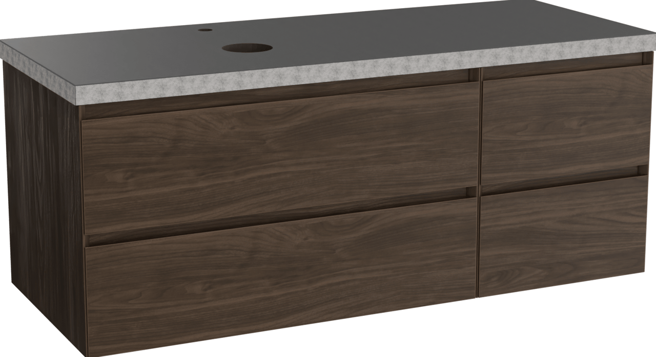 Balmani Mitra Badmöbel mit Rock Waschtischplatte für Aufsatzwaschbecken