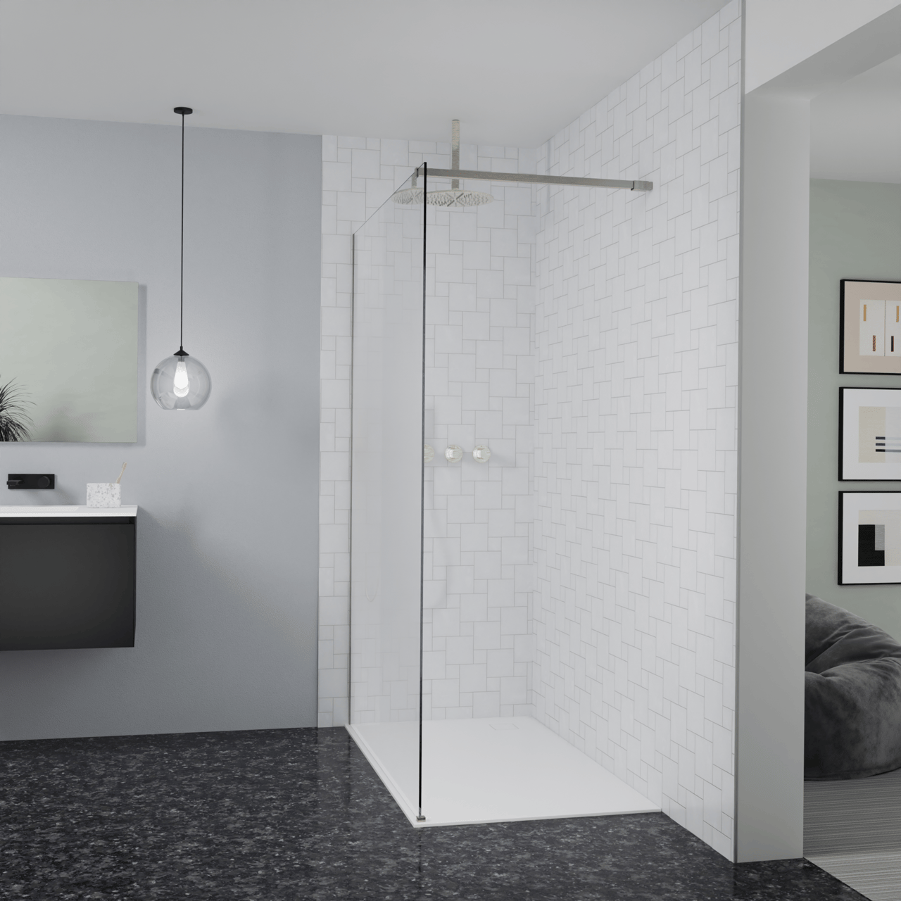 Balmani Modular Walk-In Dusche: 140 x 200 cm, Permafrost, inklusive Coating, Profil Brushed CoolMetal
