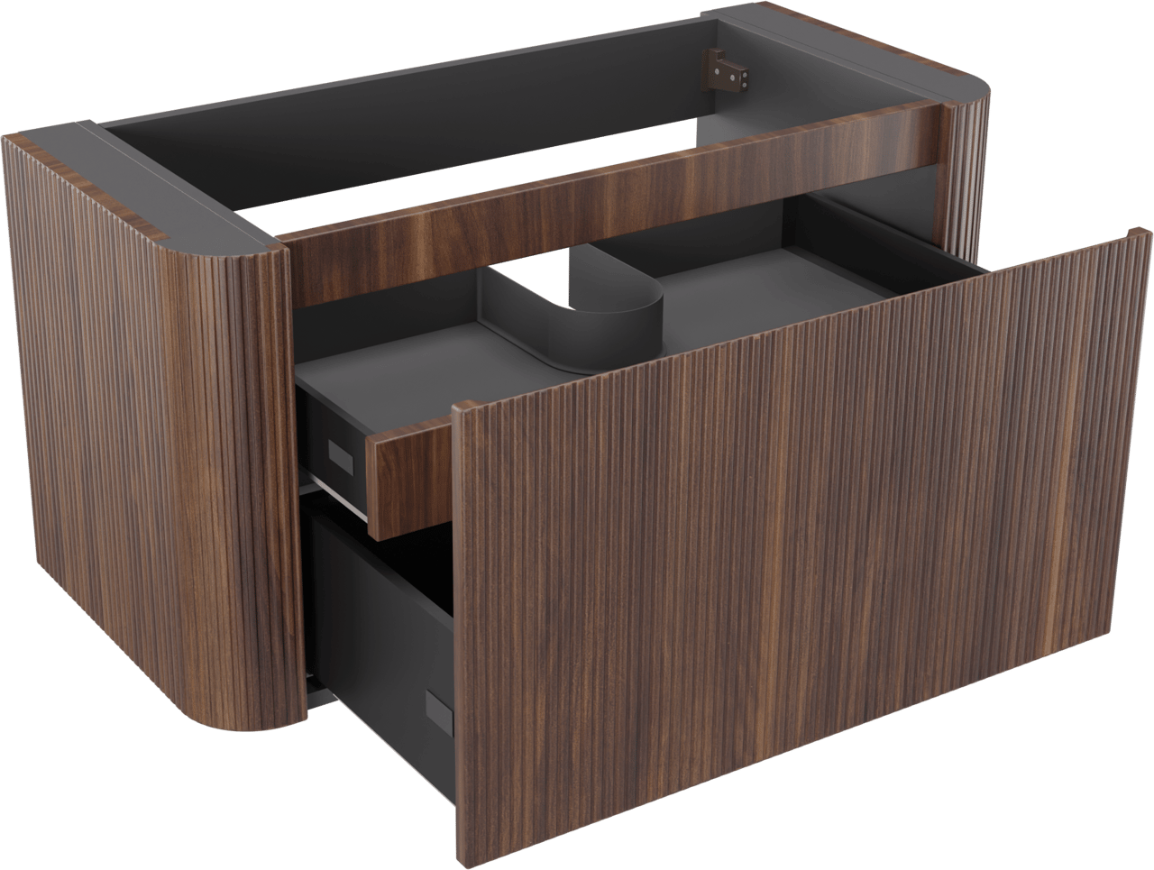 Storke Soft meuble sous-lavabo suspendu 100 x 46 cm Noyer 2 tiroirs Nervure sym. vert.