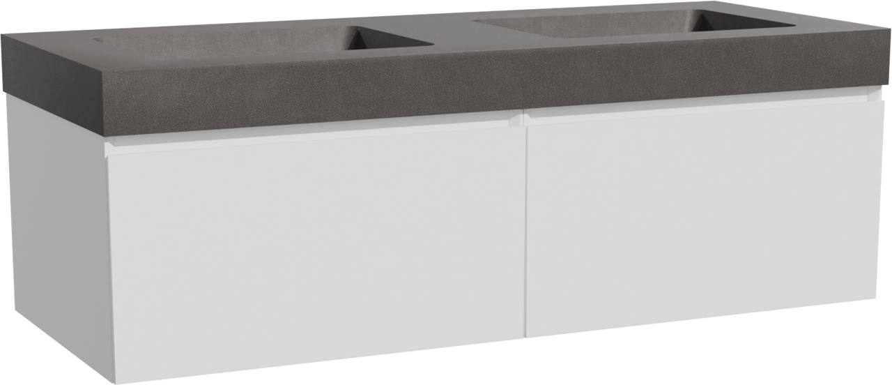 Storke Edge zwevend badkamermeubel 130 x 52 cm mat wit met Scuro High dubbele wastafel in kwarts mat zwart