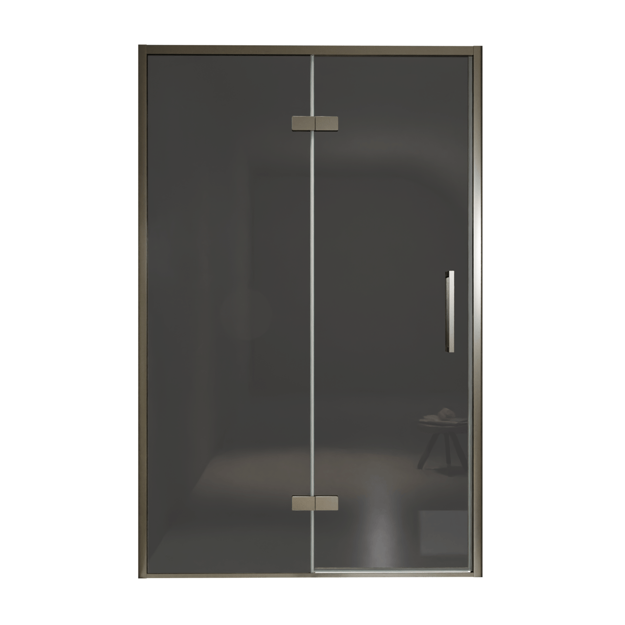 Balmani Senses Design porte pivotante à gauche 140 cm x 210 cm verre fumé, Profil Brushed GunMetal, coating inclus