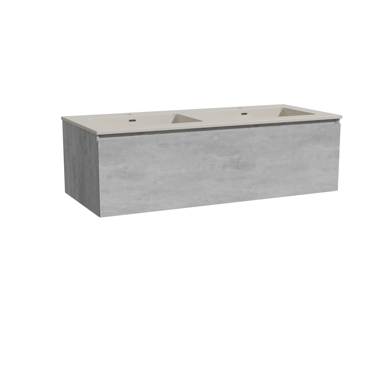 Storke Edge meuble salle de bains suspendu 120 x 52 cm béton gris foncé avec Diva double vasque en top solid soie grise