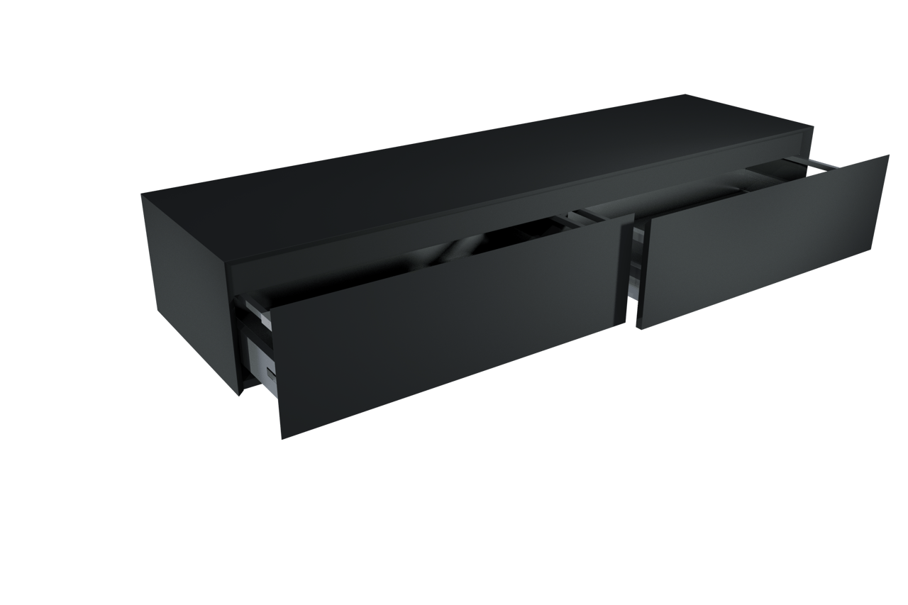 Balmani Mitra Elements hängender Waschbeckenunterschrank: 180 x 50 cm, Schwarz matt, 2 Schubladen