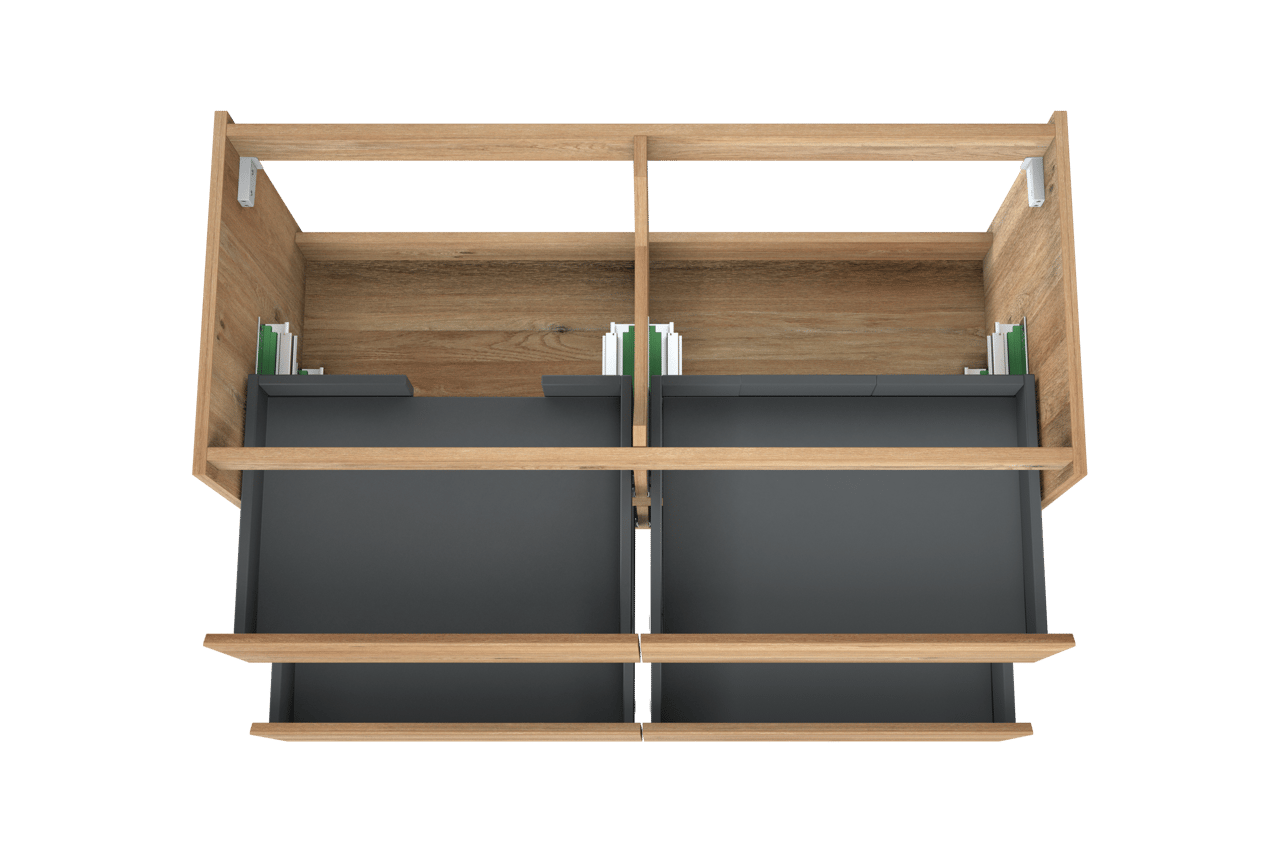 Storke Seda hängender Waschbeckenunterschrank: 120 x 52 cm, Eiche rustikal, 4 Schubladen