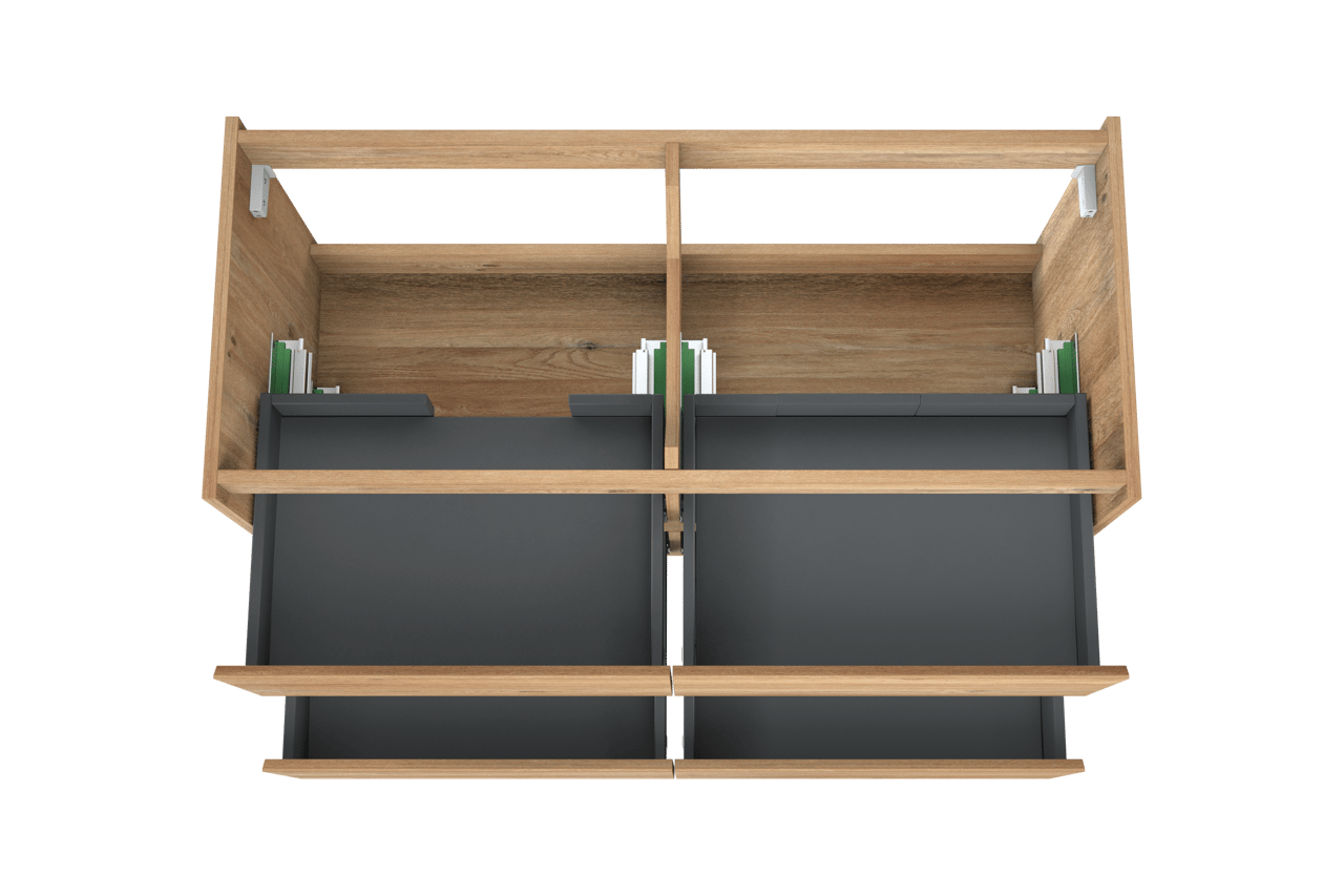 Storke Seda hängender Waschbeckenunterschrank: 120 x 52 cm, Eiche rustikal, 4 Schubladen