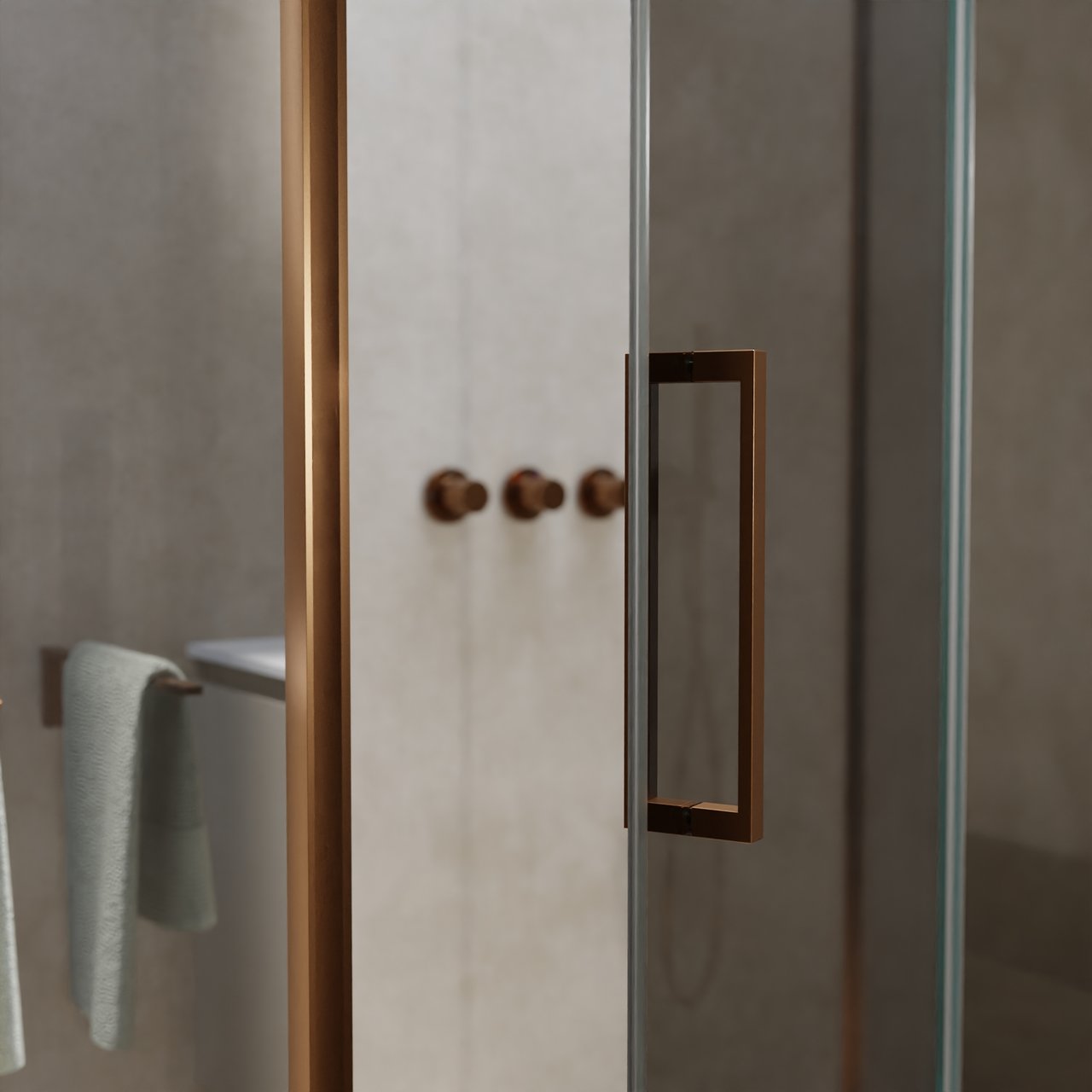 Balmani Senses Design douche en coin avec porte pivotante à droite et paroi latérale fixe, 140 x 100 cm, Miroir Reflex, Profil Brushed Rosegold, coating inclus