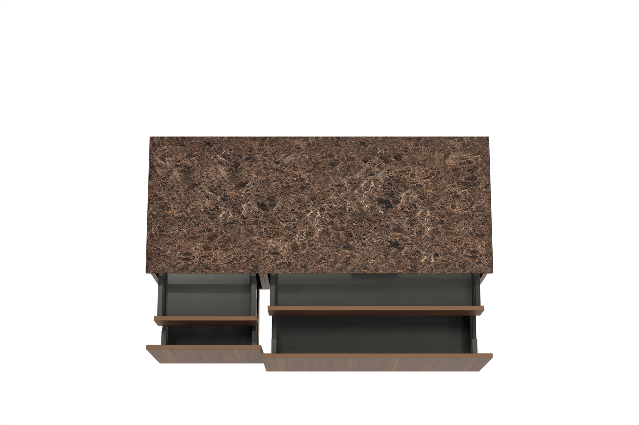 Balmani Sfera zwevend badmeubel 135 x 55 cm amerikaans notenhout met Stretto enkel of dubbel wastafelblad in marmer dark emperador