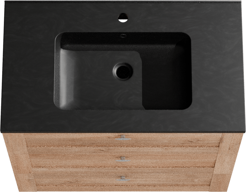 Linie Classo freistehendes Möbelstück Set: 80 x 46 cm, Naturbelassene Eiche, mit Vano Einzelwaschtisch, Marmorkomposit Schwarz matt