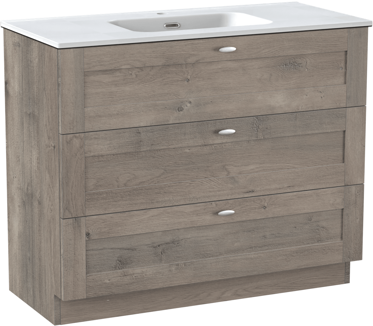 Linie Classo freistehendes Möbelstück Set: 100 x 46 cm, Graue Eiche, mit Baro Einzelwaschtisch, Porzellan Weiß matt