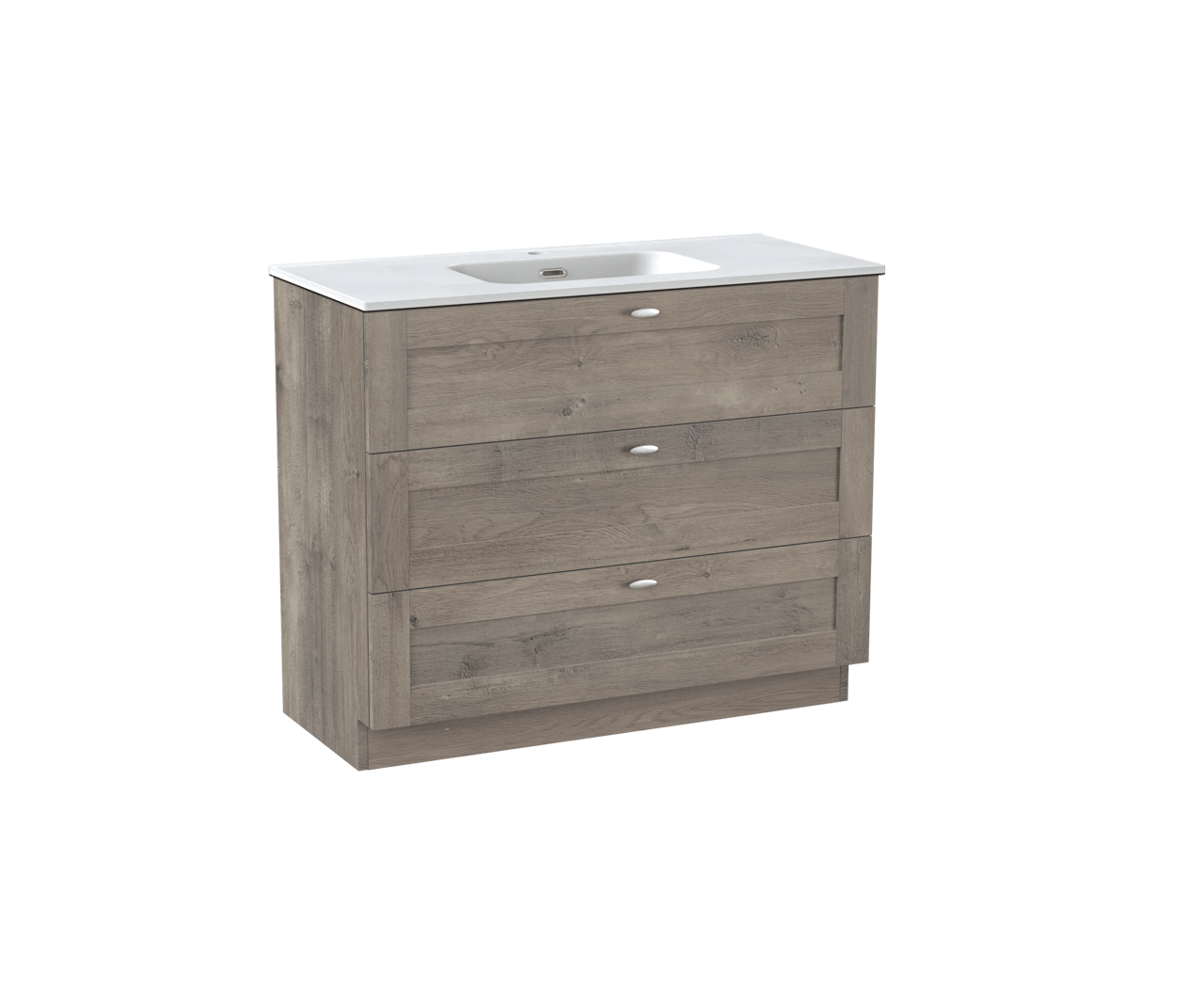 Linie Classo freistehendes Möbelstück Set: 100 x 46 cm, Graue Eiche, mit Baro Einzelwaschtisch, Porzellan Weiß matt