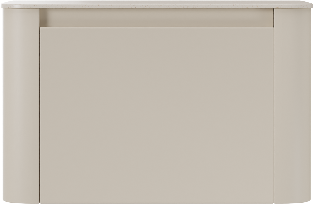 Storke Soft zwevend badkamermeubel 80 x 46 cm Sand mat met Tavola Soft enkele tablet in solid surface beige granita