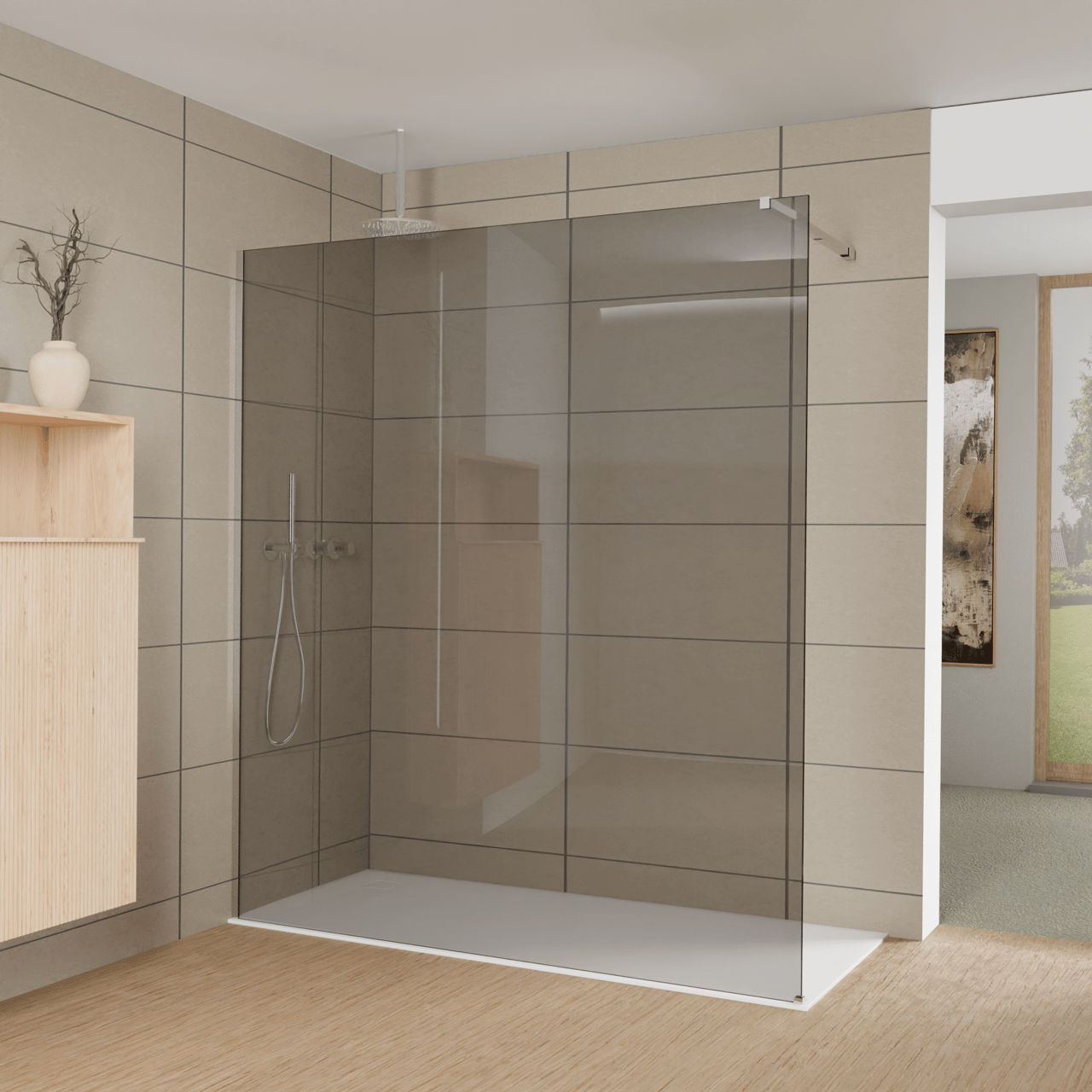 Balmani Modular douche à l'italienne: 180 x 200 cm, Verre fumé, avec coating, Profil Chrome brillant