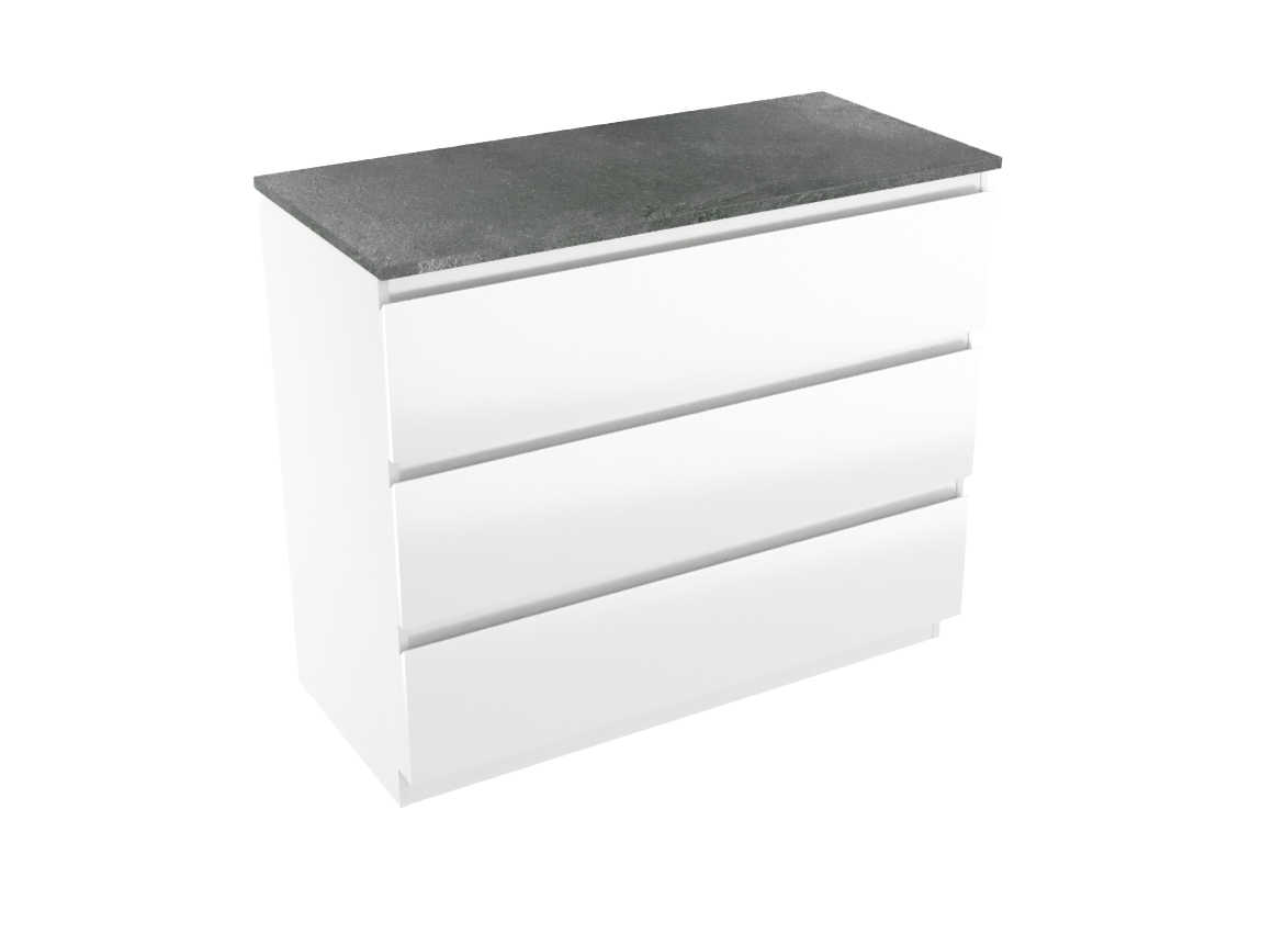 Linie Lado meuble salle de bains à poser 100 x 46 cm blanc brillant avec Lado tablette simple ou double en mélaminé ardoise gris