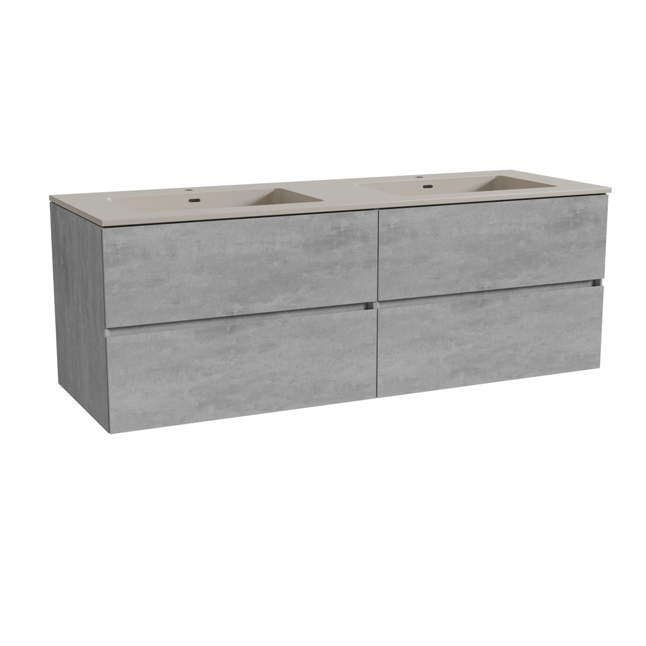 Storke Edge meuble salle de bains suspendu 150 x 52 cm béton gris foncé avec Diva double vasque en top solid soie grise