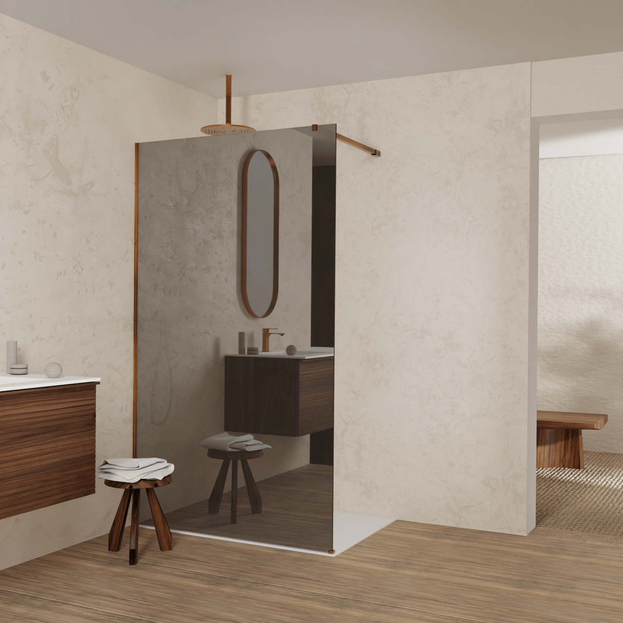 Balmani Modular douche à l'italienne: 120 x 200 cm, Miroir Reflex, avec coating, Profil Brushed Rosegold
