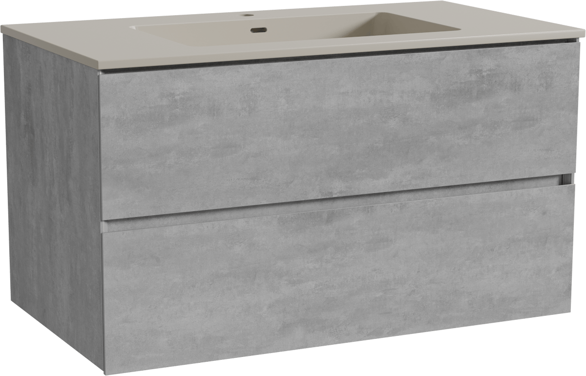 Storke Edge zwevend badmeubel 95 x 52 cm beton donkergrijs met Diva enkele wastafel in top solid zijdegrijs