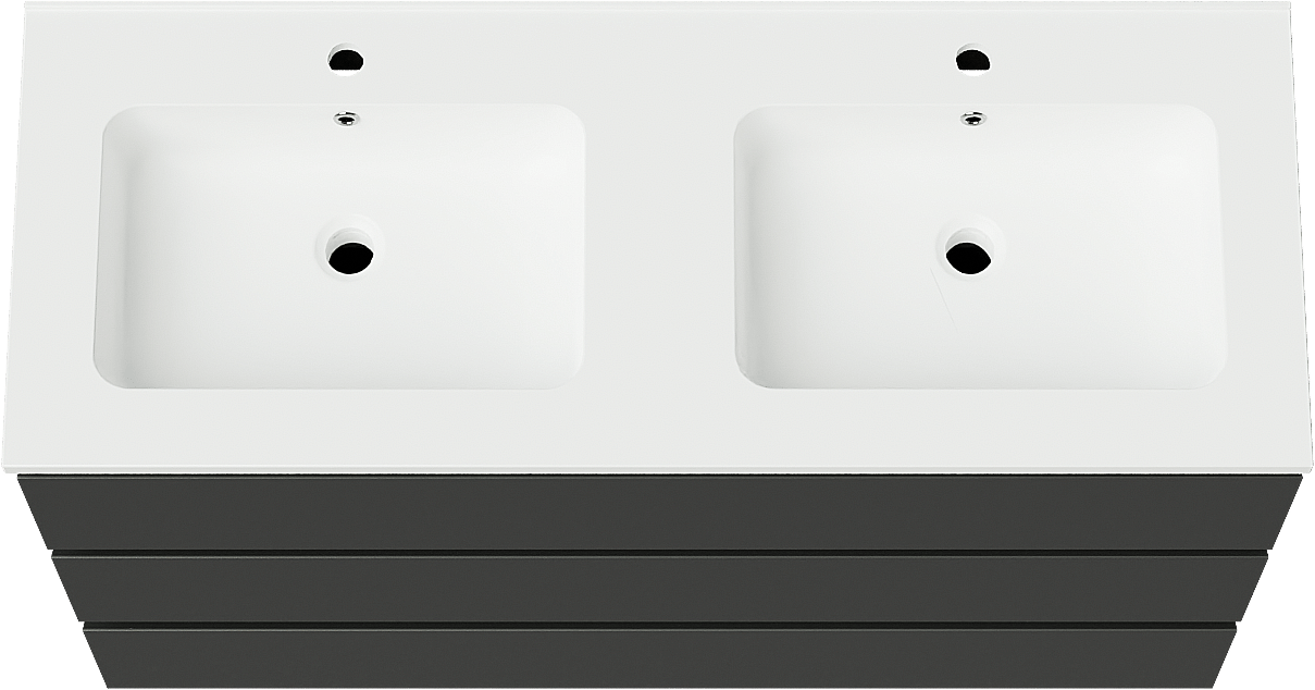 Linie Lado meuble salle de bains à poser 120 x 46 cm noir mat avec Vano double vasque en marbre composite blanc mat