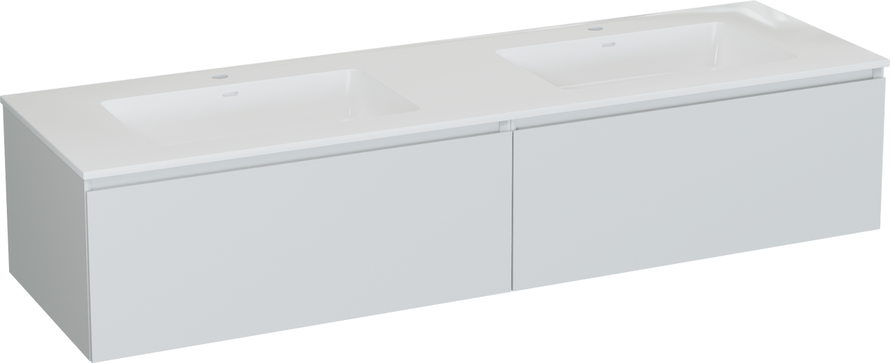 Storke Edge meuble salle de bains suspendu 170 x 52 cm blanc mat avec Bilia double vasque en marbre composite blanc brillant