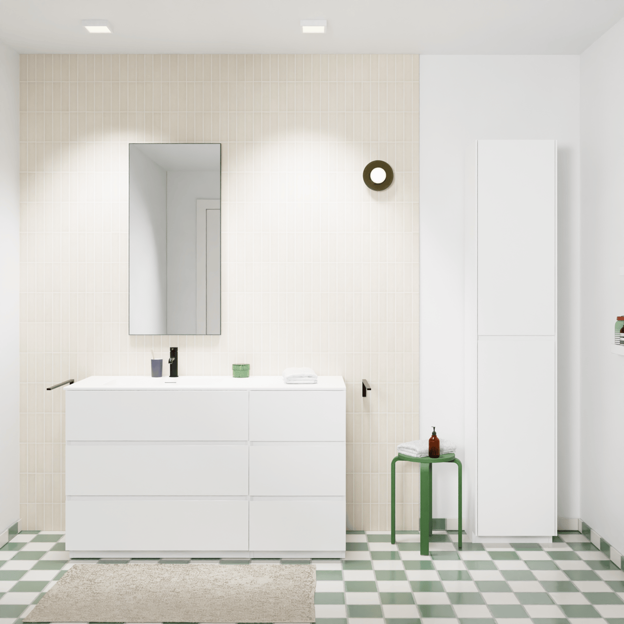 Storke Edge meuble salle de bains à poser 130 x 52 cm blanc mat avec Mata plan vasque asymétrique à gauche en solid surface blanc mat