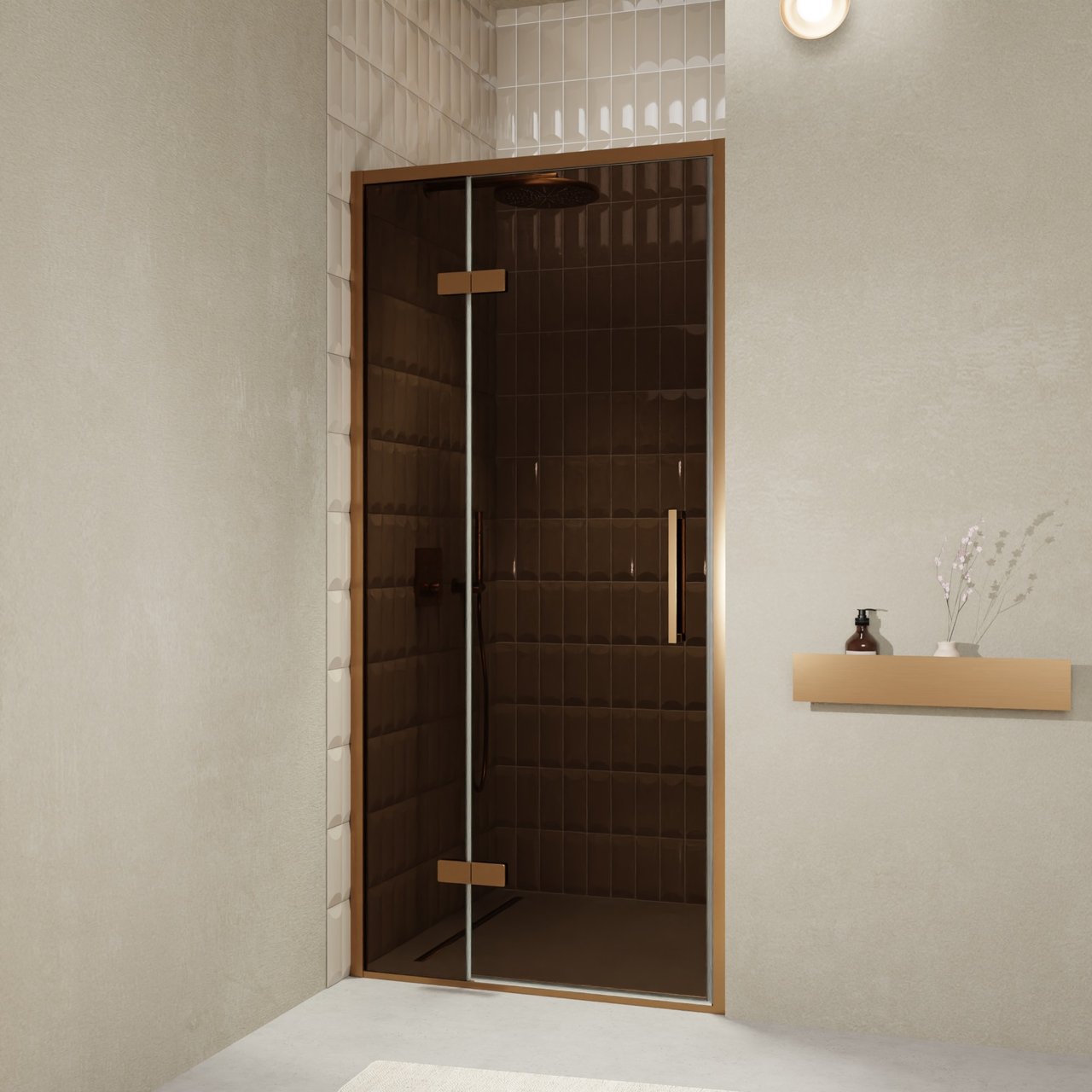 Balmani Senses Design porte pivotante à gauche 100 cm x 210 cm verre Bronze, Profil Brushed Rosegold