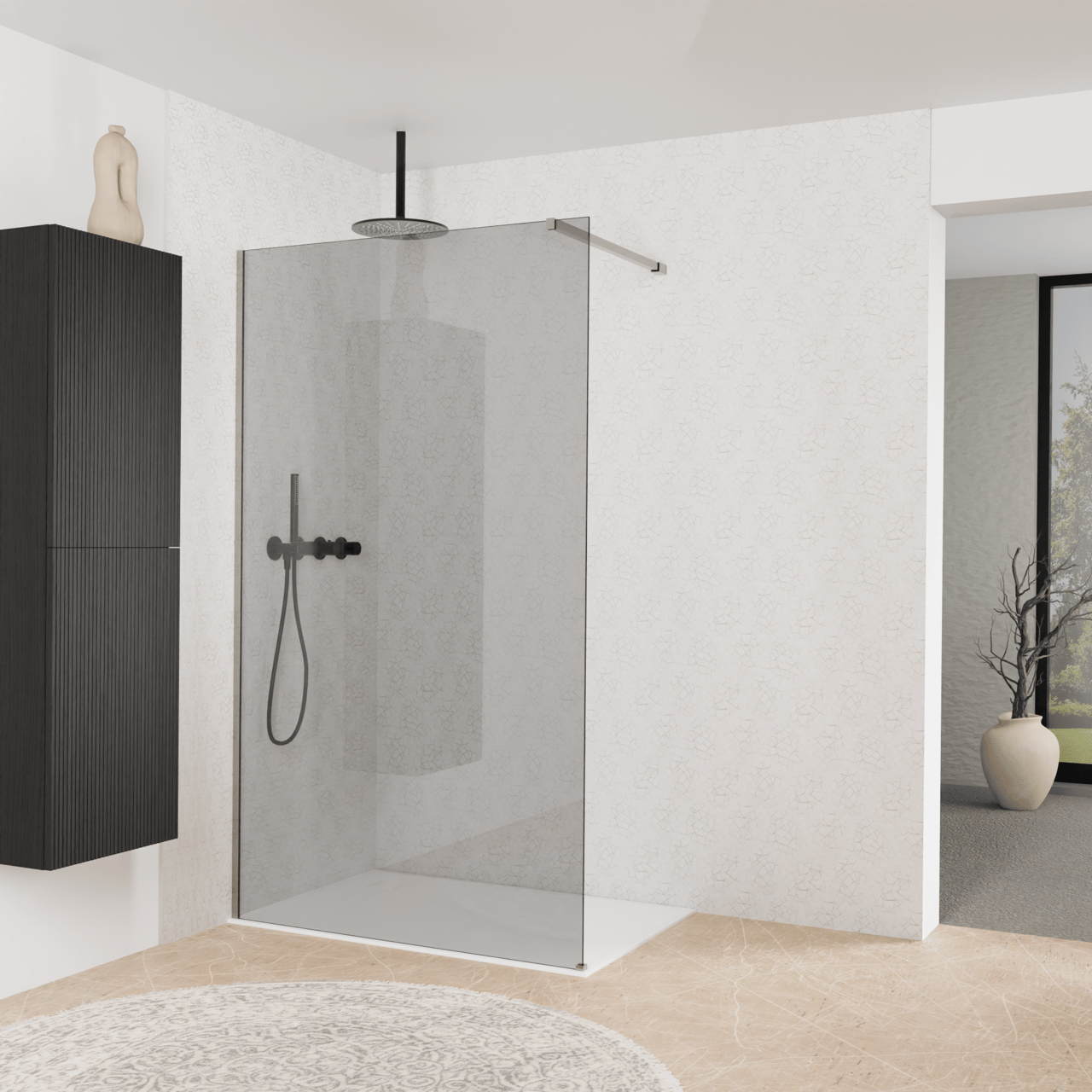 Balmani Modular douche à l'italienne: 120 x 200 cm, Verre fumé, Profil Brushed Inox