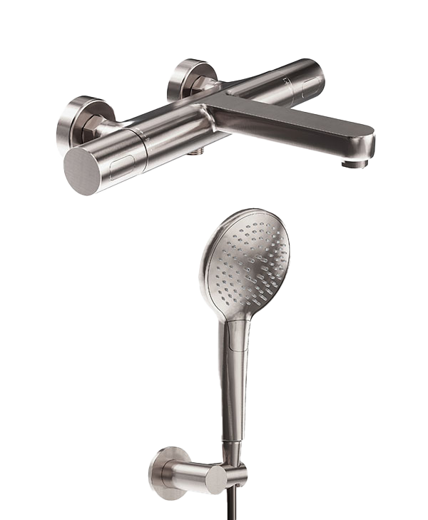 Blaufoss Apollo thermostatische badkraan incl handdoucheset brushed CoolMetal