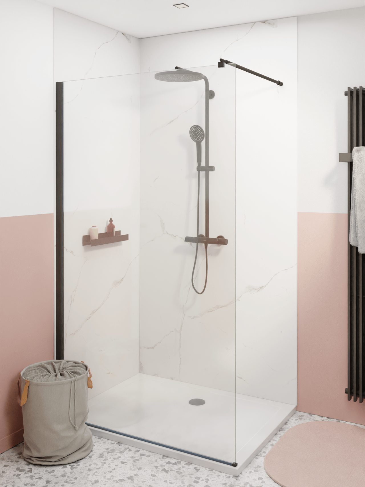 Luca Varess Artdeco Duschrückwand: 90 x 244 cm, Alu-Komposit, Weiße Marmoroptik