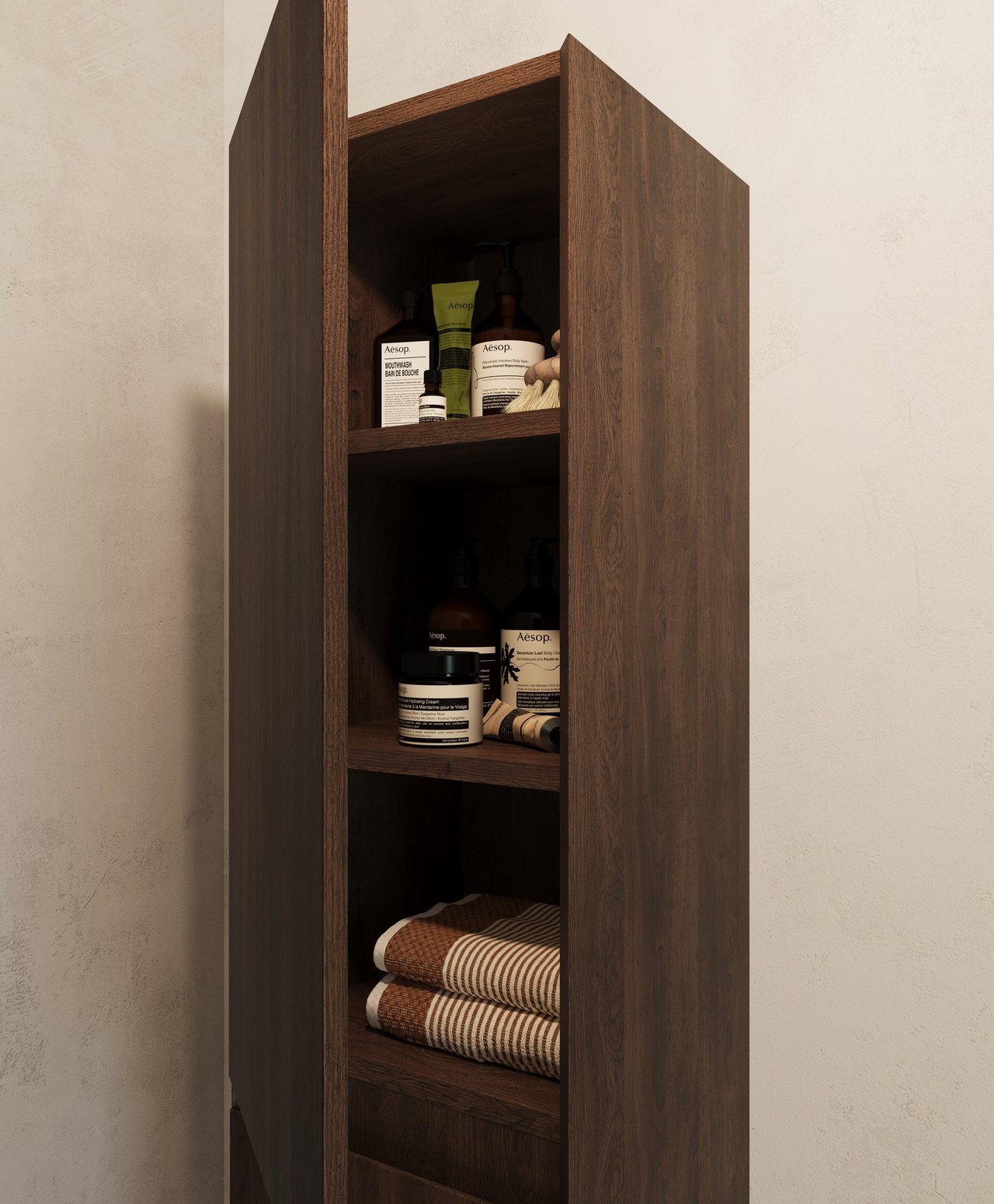 Balmani Mitra Badhochschrank: Hängend, Eiche geräuchert, 45 x 35 x 169 cm