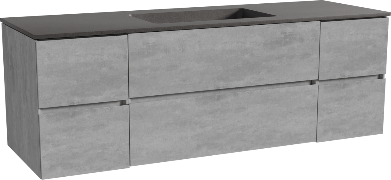Storke Edge meuble salle de bains suspendu 155 x 52 cm béton gris foncé avec Scuro plan simple en quartz noir mat