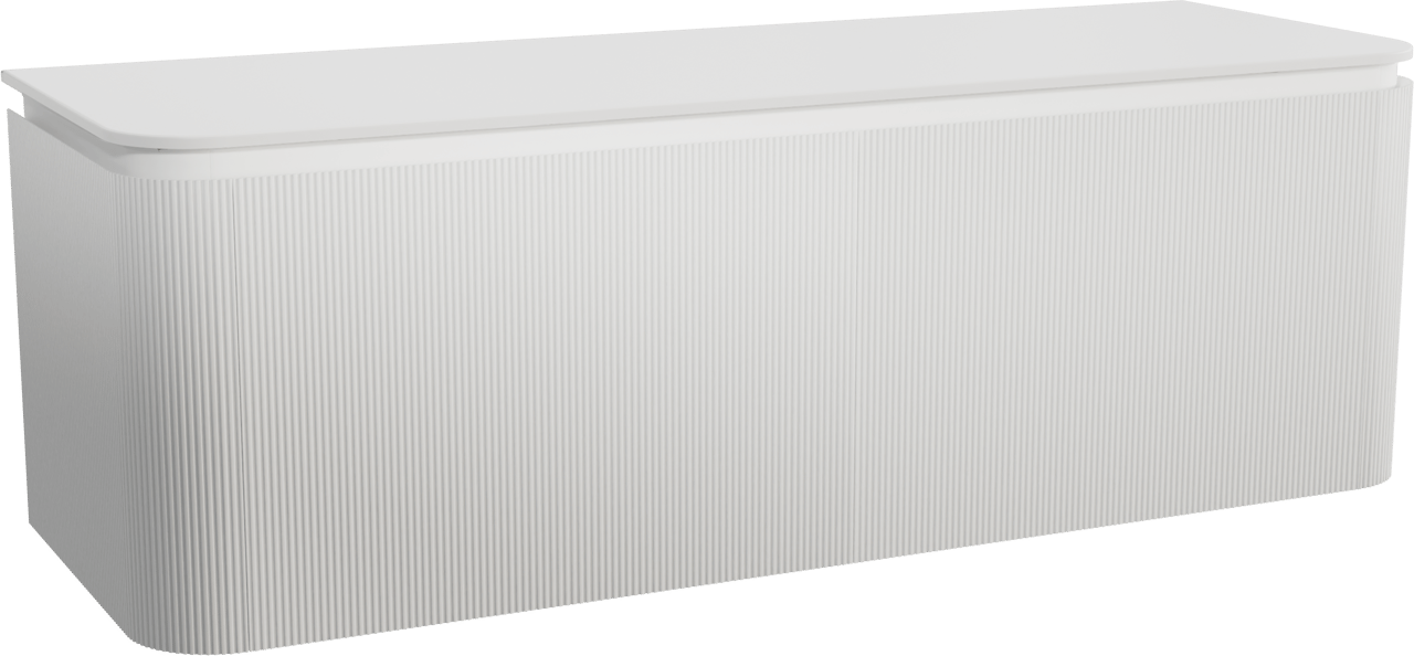 Balmani Moon hängendes Möbelstück Set: 160 x 55 cm, Weiß matt, mit Moon Einzel- oder Doppel Waschtischplatte, Solid Surface, Weiß matt, Vertikale symmetrische gerade Rippe