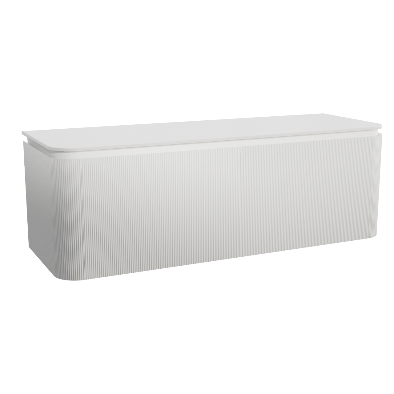 Balmani Moon hängendes Möbelstück Set: 160 x 55 cm, Weiß matt, mit Moon Einzel- oder Doppel Waschtischplatte, Solid Surface, Weiß matt, Vertikale symmetrische gerade Rippe