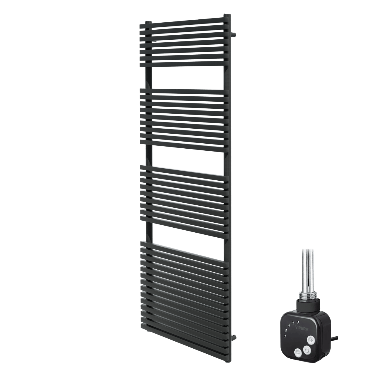 Vipera Vesuvio enkele handdoekradiator 60 x 180 cm elektrische verwarming mat zwart zij- en middenaansluiting 1173W, weerstand inbegrepen