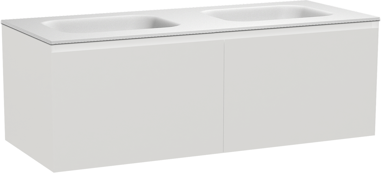 Balmani Idra zwevend badkamermeubel 135 x 55 cm mat wit met Tablo Arcato dubbele wastafel in solid surface mat wit