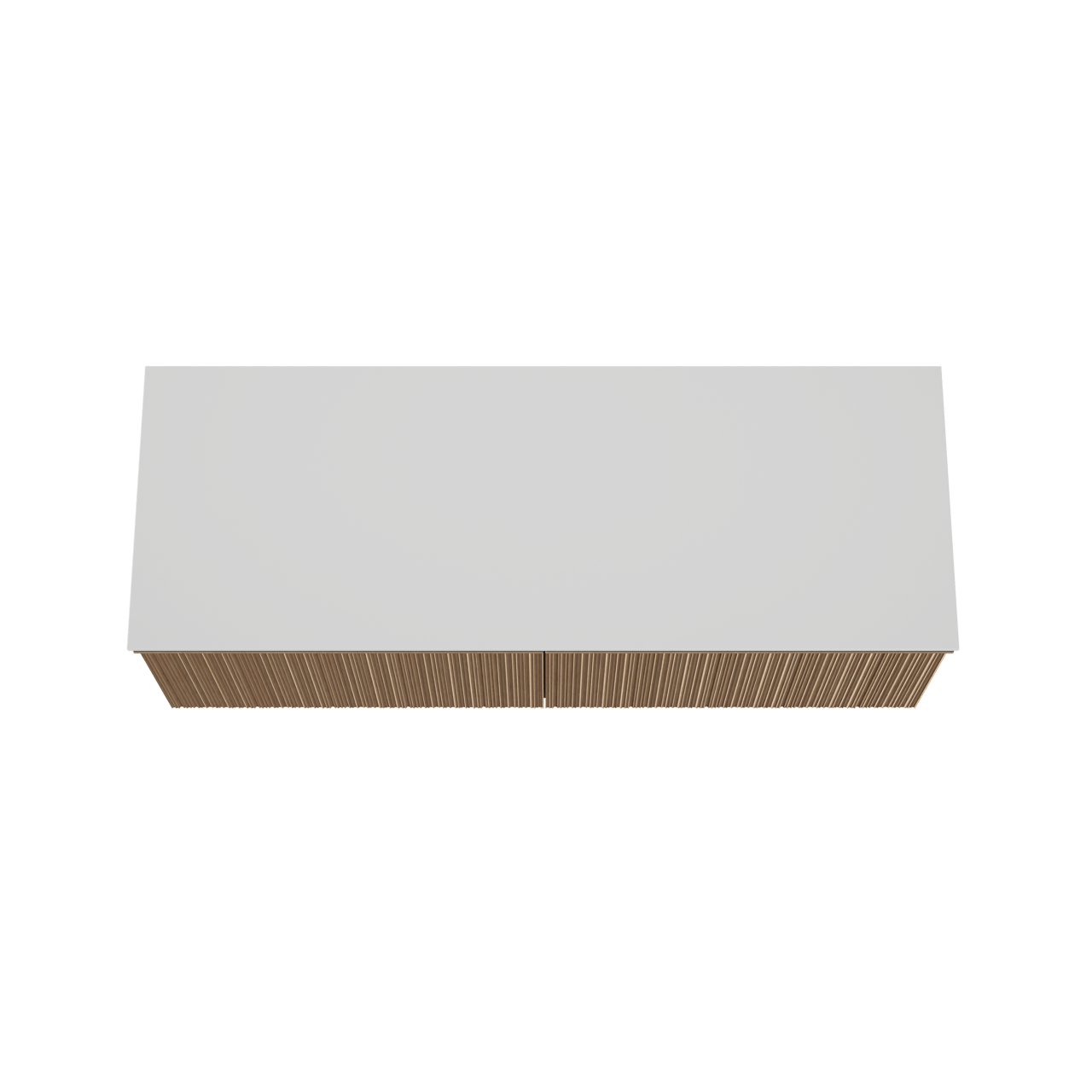 Balmani Forma zwevend badmeubel 150 x 55 cm naturel eiken met Stretto enkel of dubbel wastafelblad in solid surface mat wit, Verticale asymmetrische ronde ribbel