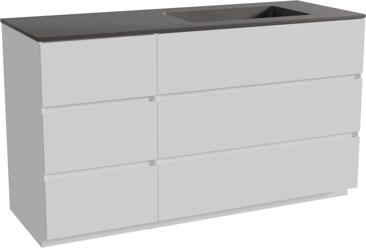 Storke Edge meuble salle de bains à poser 140 x 52 cm blanc mat avec Scuro plan vasque asymétrique à droite en quartz noir mat