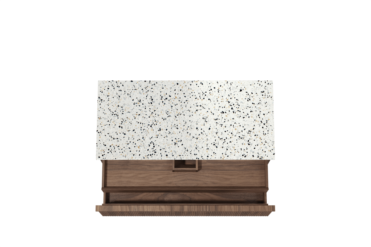 Balmani Forma meuble salle de bains suspendu 120 x 55 cm noyer américain avec Stretto tablette simple ou double en blanc/noir mat terrazzo, Nervure droite symétrique verticale