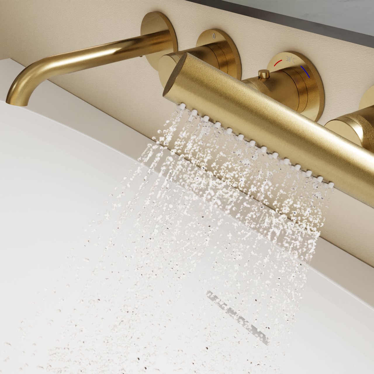 Blaufoss Pavilion Unterputz-Badewannenarmatur: Brushed Gold, inkl. Handbrauseset und Einbauelement