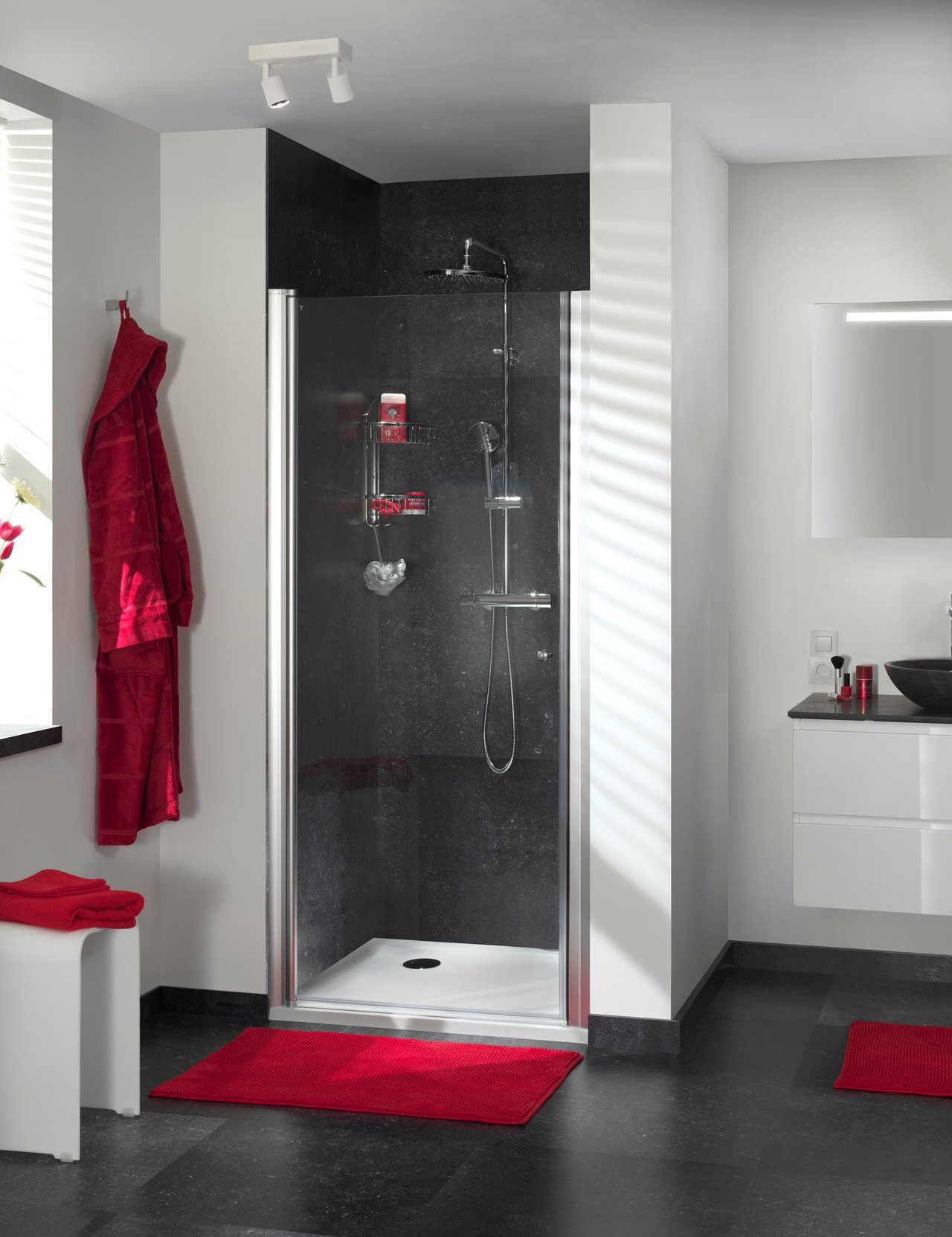 Luca Varess Cyrus douche draaideur 100 x 195 cm helder glas mat aluminium profiel