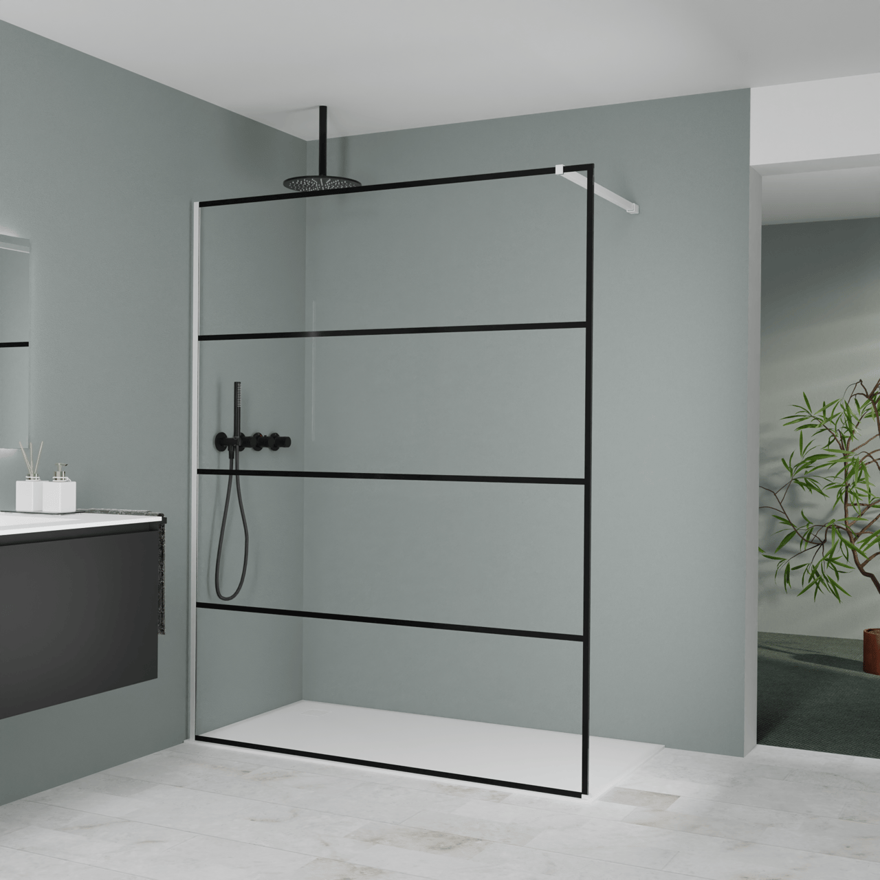 Balmani Modular Walk-In Dusche: 160 x 200 cm, Lined, inklusive Coating, Profil Weiß matt