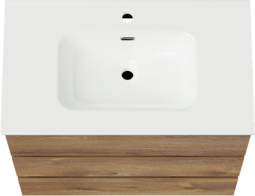 Linie Lado meuble salle de bains à poser 80 x 46 cm chêne brun avec Baro plan simple en porcelaine blanc brillant