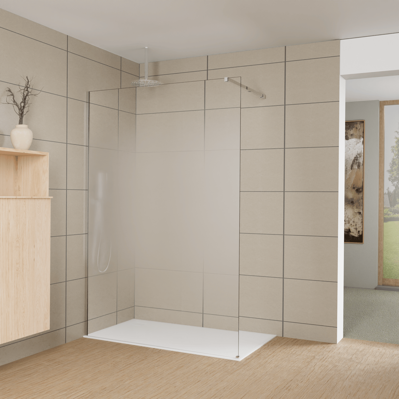 Balmani Modular Walk-In Dusche: 140 x 200 cm, Permafrost, inklusive Coating, Profil Chrom glänzend