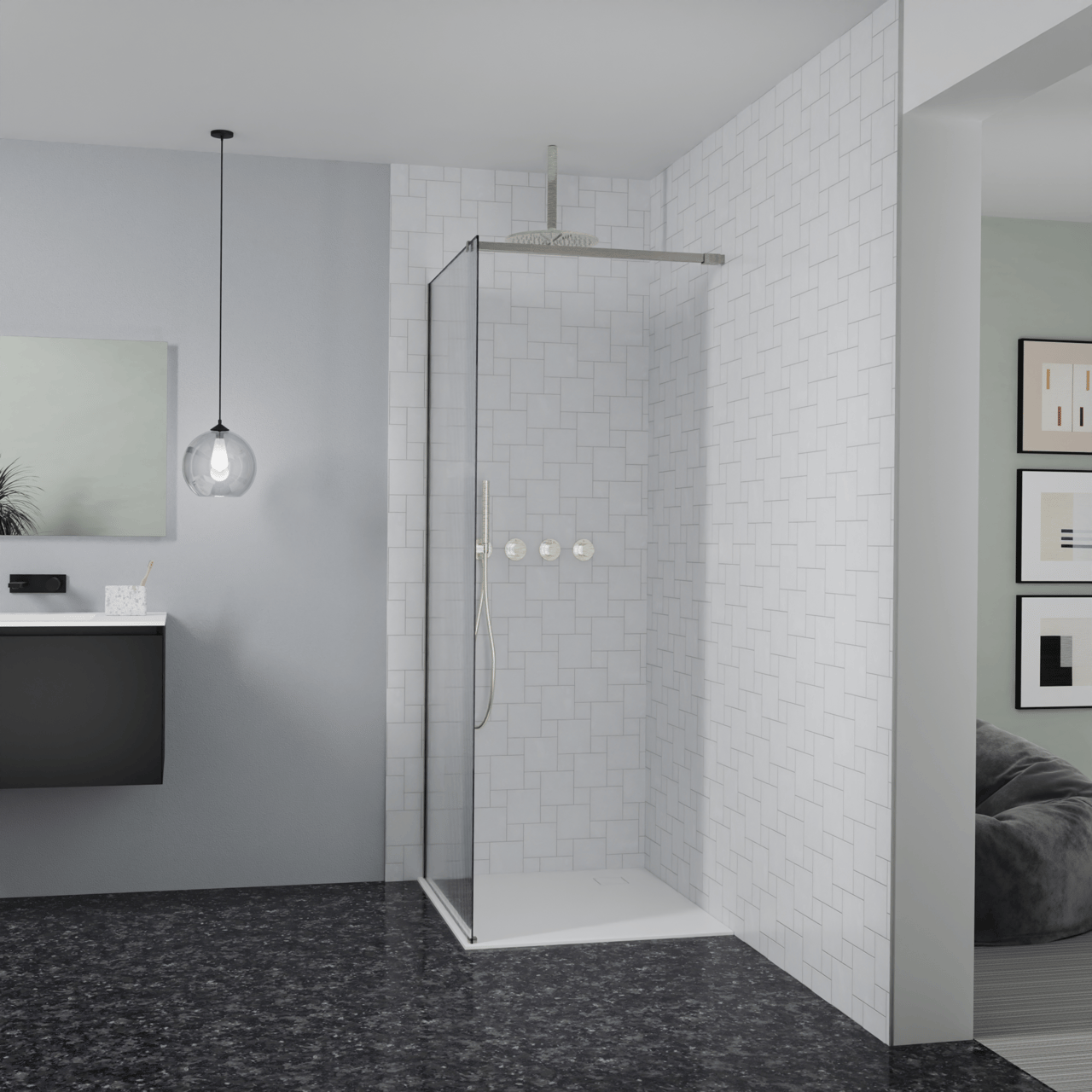 Balmani Modular inloopdouche: 90 x 200 cm, Ribs met coating, Brushed CoolMetal profielen