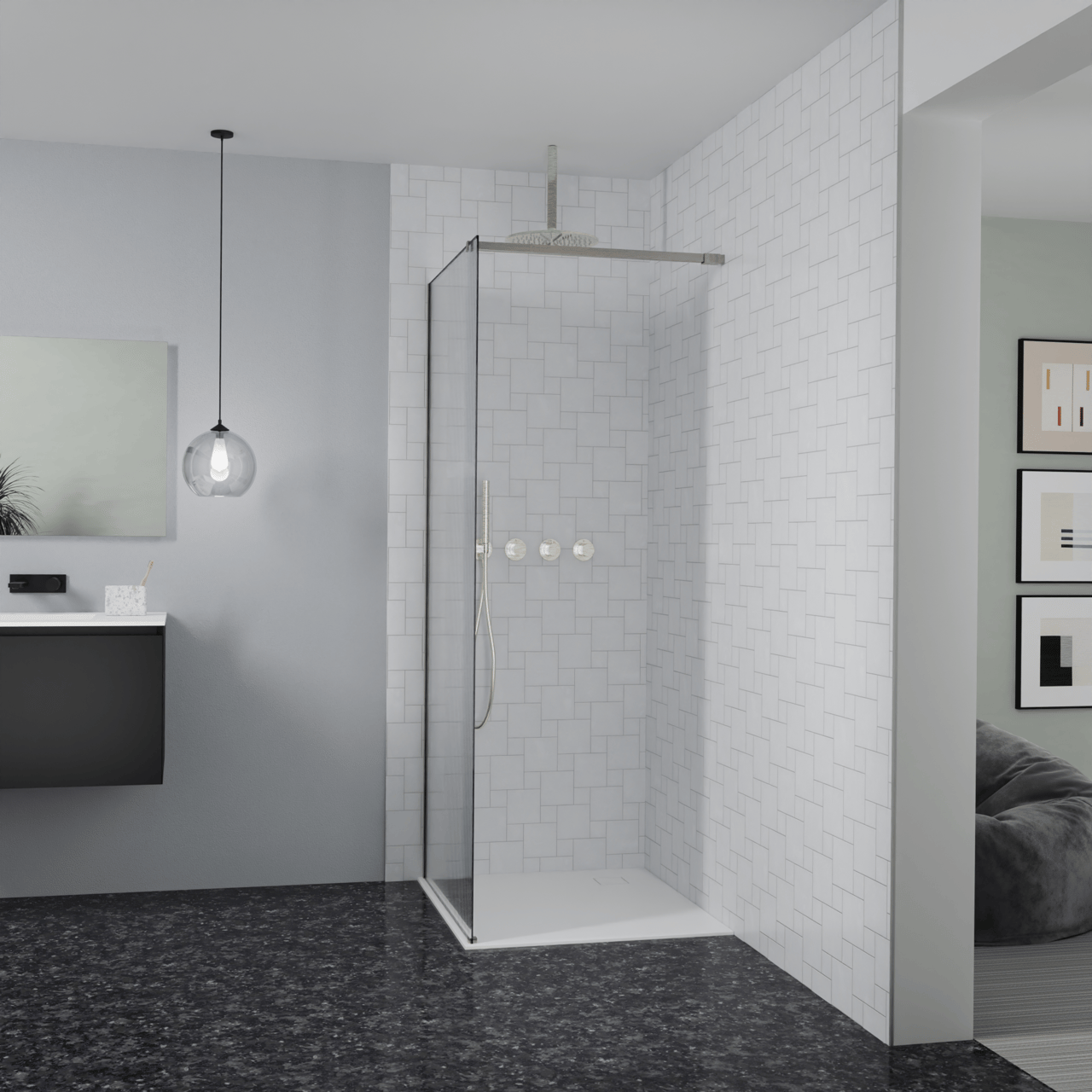 Balmani Modular douche à l'italienne: 90 x 200 cm, Ribs, avec coating, Profil Brushed CoolMetal