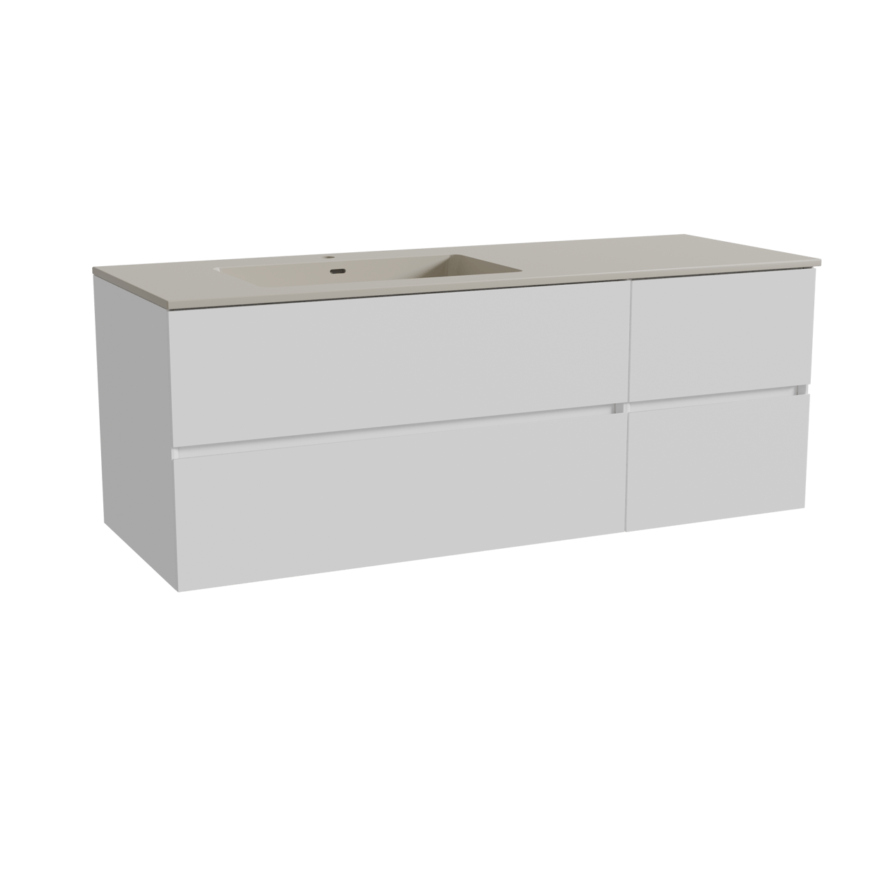 Storke Edge hängendes Möbelstück Set: 140 x 52 cm, Weiß matt, mit Diva Waschtisch links, Top Solid Seidengrau